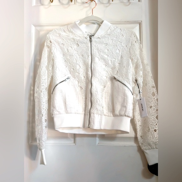 NWT Jason Wu Lace Bomber Jacket White Cropped Floral Zip Up DesignerMSRP $325 - Picture 5 of 9